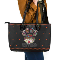 Cat And Books Christmas Leather Tote Bag Xmas Holiday Patterns - Wonder Print Shop