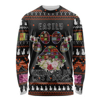 Cat And Books Christmas Long Sleeve Shirt Xmas Holiday Patterns - Wonder Print Shop