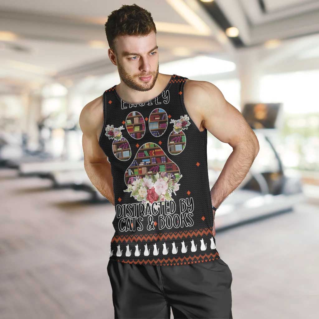 Cat And Books Christmas Men Tank Top Xmas Holiday Patterns - Wonder Print Shop