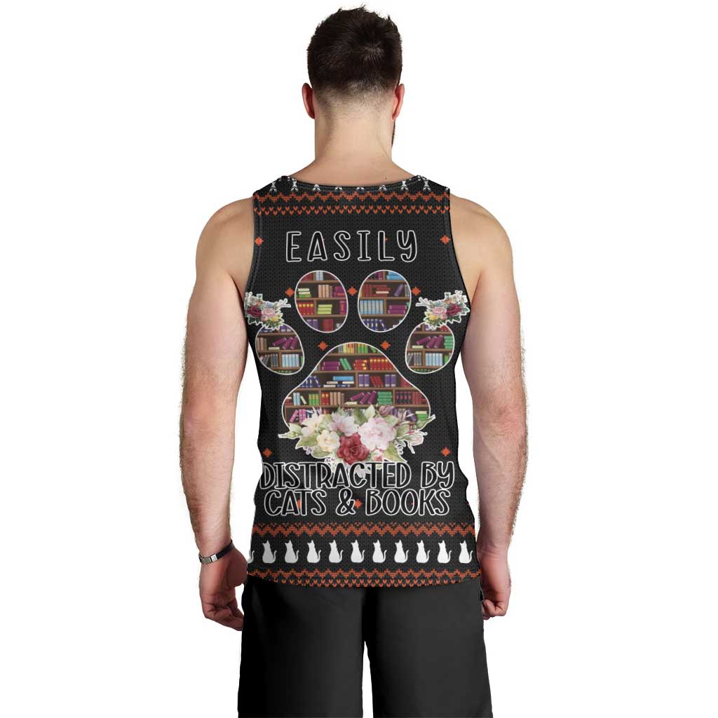 Cat And Books Christmas Men Tank Top Xmas Holiday Patterns - Wonder Print Shop