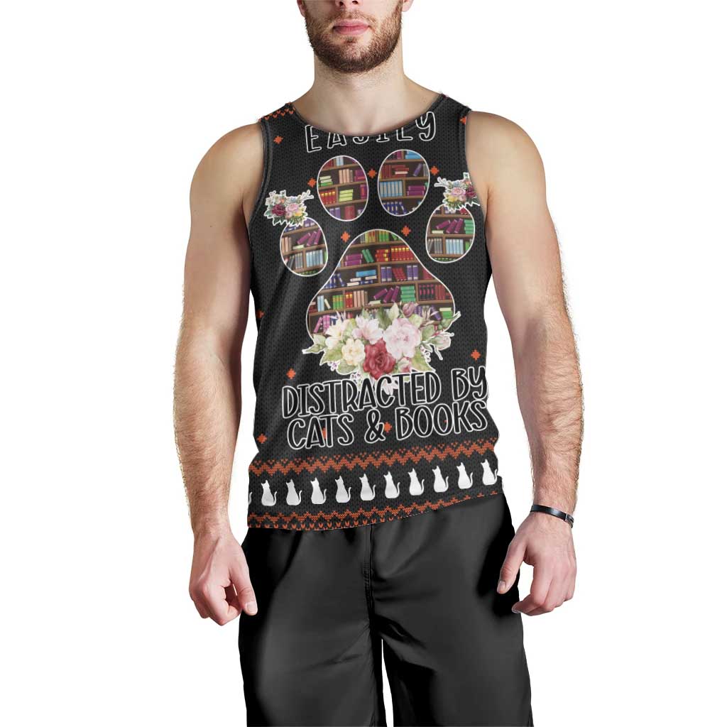 Cat And Books Christmas Men Tank Top Xmas Holiday Patterns - Wonder Print Shop
