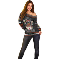 Cat And Books Christmas Off Shoulder Sweater Xmas Holiday Patterns - Wonder Print Shop