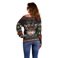 Cat And Books Christmas Off Shoulder Sweater Xmas Holiday Patterns - Wonder Print Shop