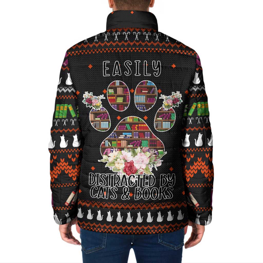 Cat And Books Christmas Padded Jacket Xmas Holiday Patterns - Wonder Print Shop