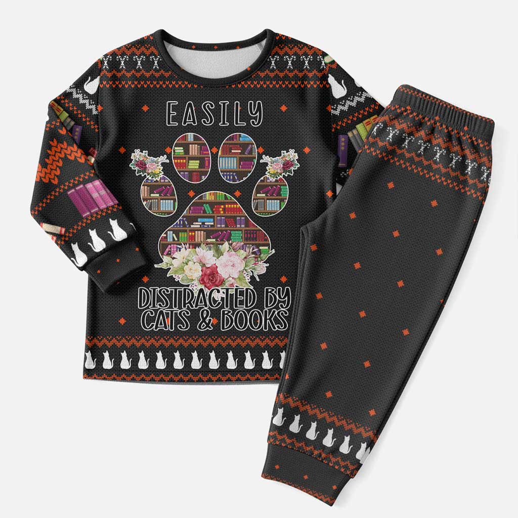 Cat And Books Christmas Pajama Set Xmas Holiday Patterns - Wonder Print Shop