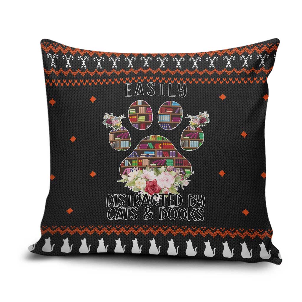 Cat And Books Christmas Pillow Cover Xmas Holiday Patterns - Wonder Print Shop