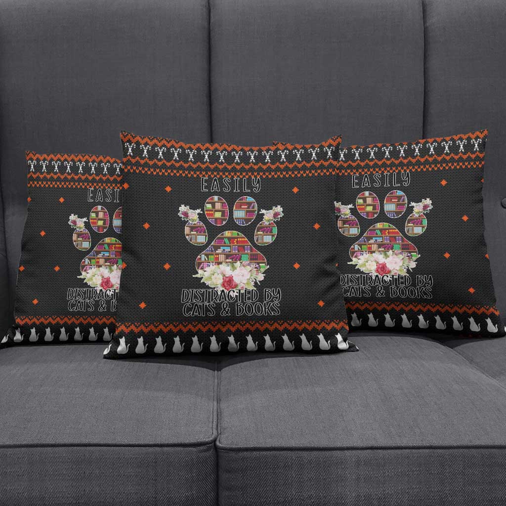 Cat And Books Christmas Pillow Cover Xmas Holiday Patterns - Wonder Print Shop
