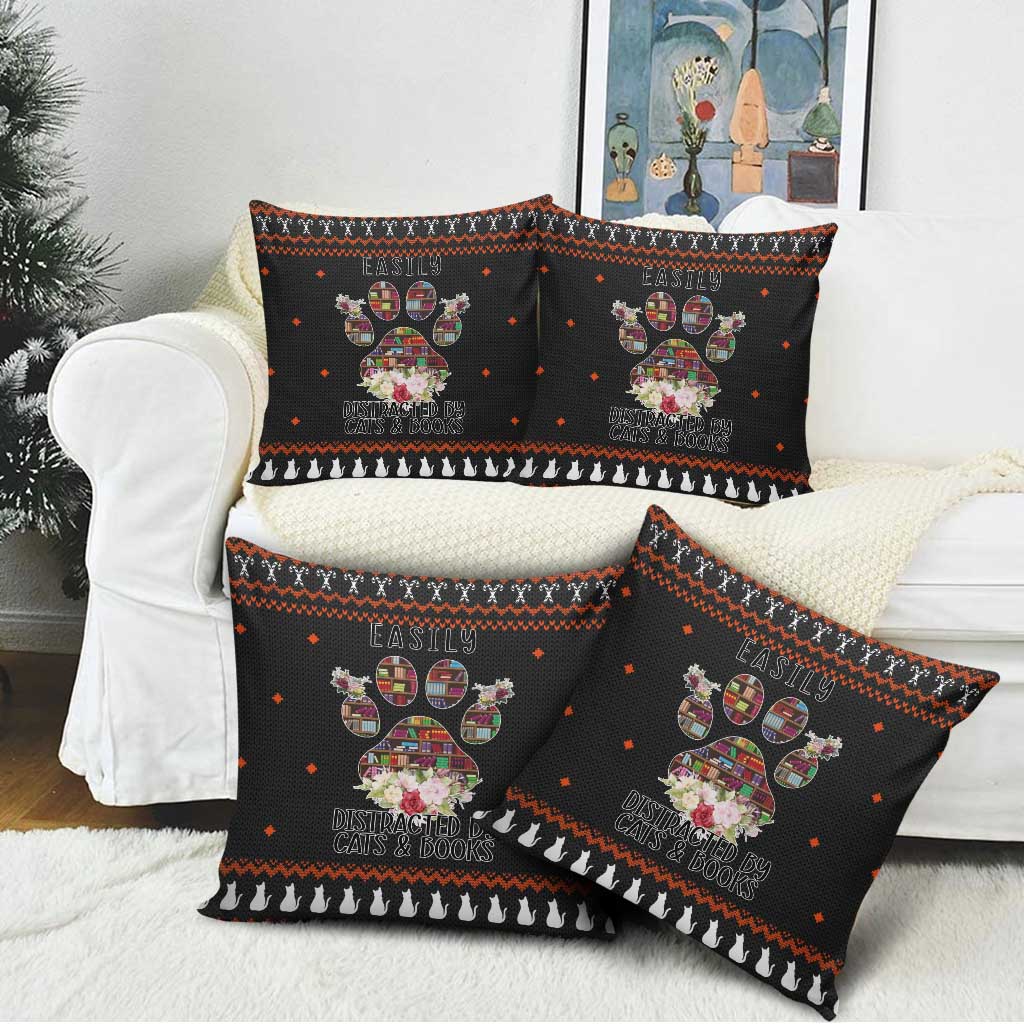 Cat And Books Christmas Pillow Cover Xmas Holiday Patterns - Wonder Print Shop