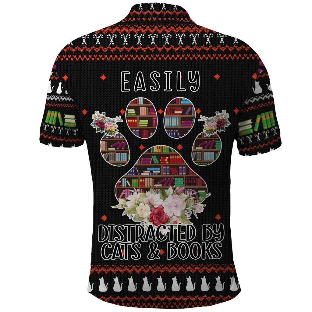 Cat And Books Christmas Polo Shirt Xmas Holiday Patterns - Wonder Print Shop