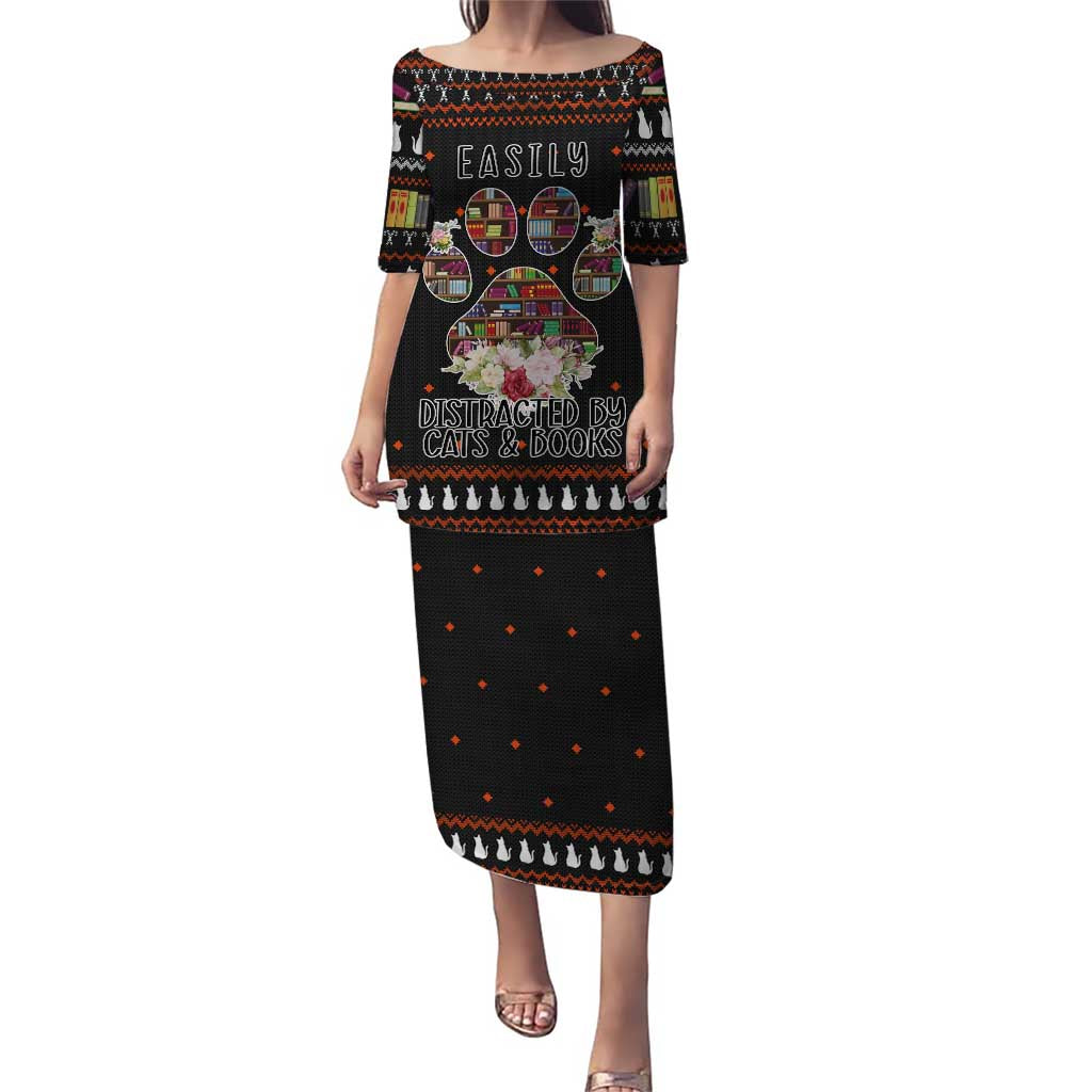 Cat And Books Christmas Puletasi Xmas Holiday Patterns - Wonder Print Shop