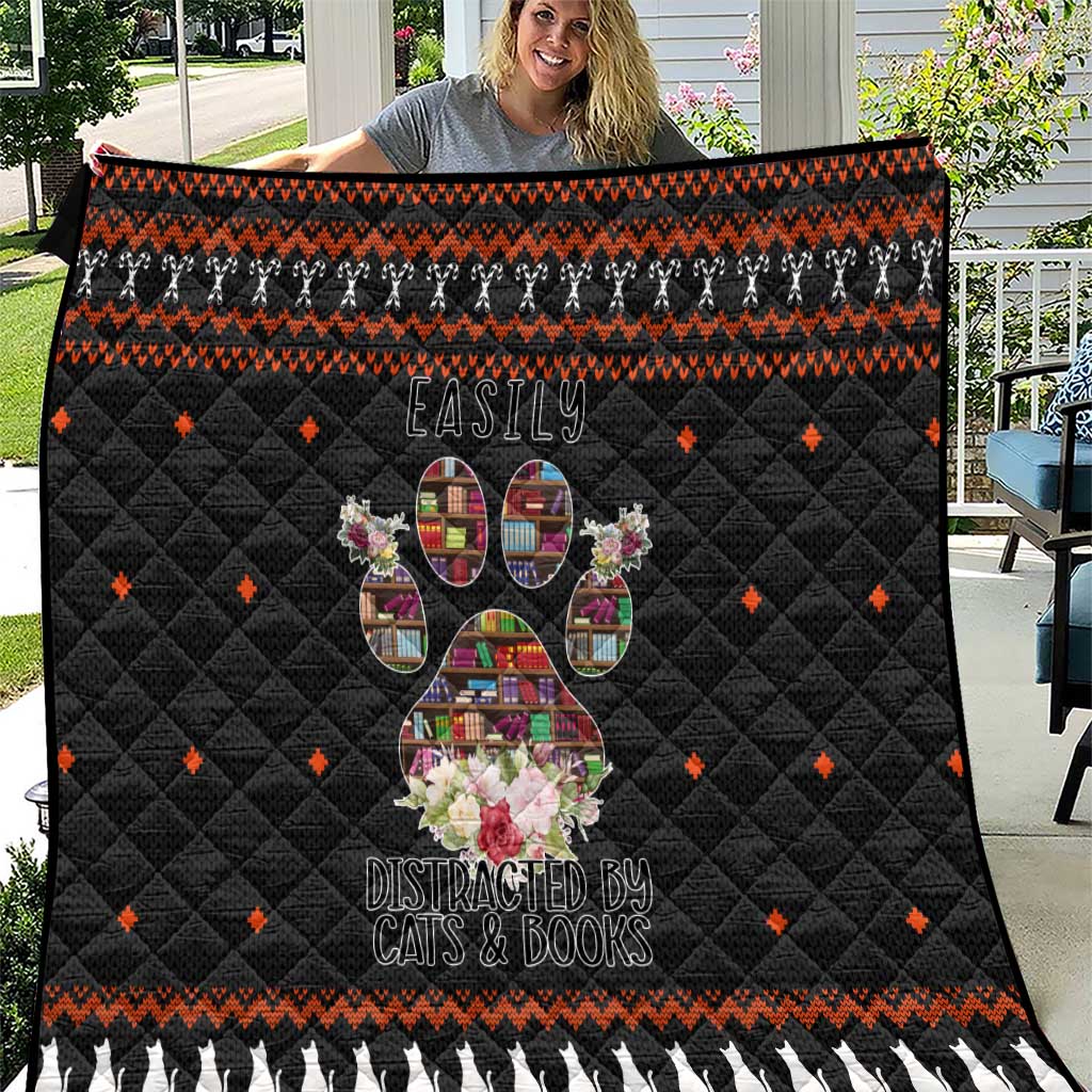 Cat And Books Christmas Quilt Xmas Holiday Patterns - Wonder Print Shop