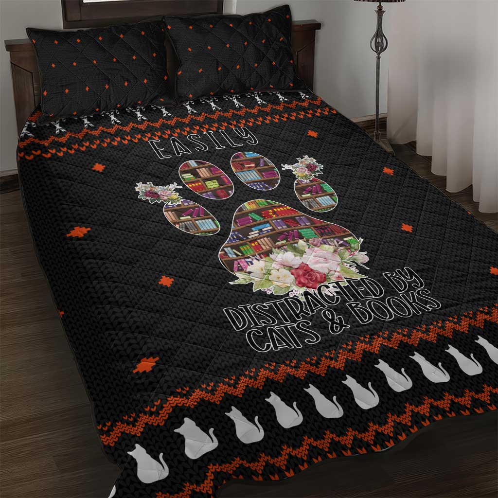 Cat And Books Christmas Quilt Bed Set Xmas Holiday Patterns - Wonder Print Shop