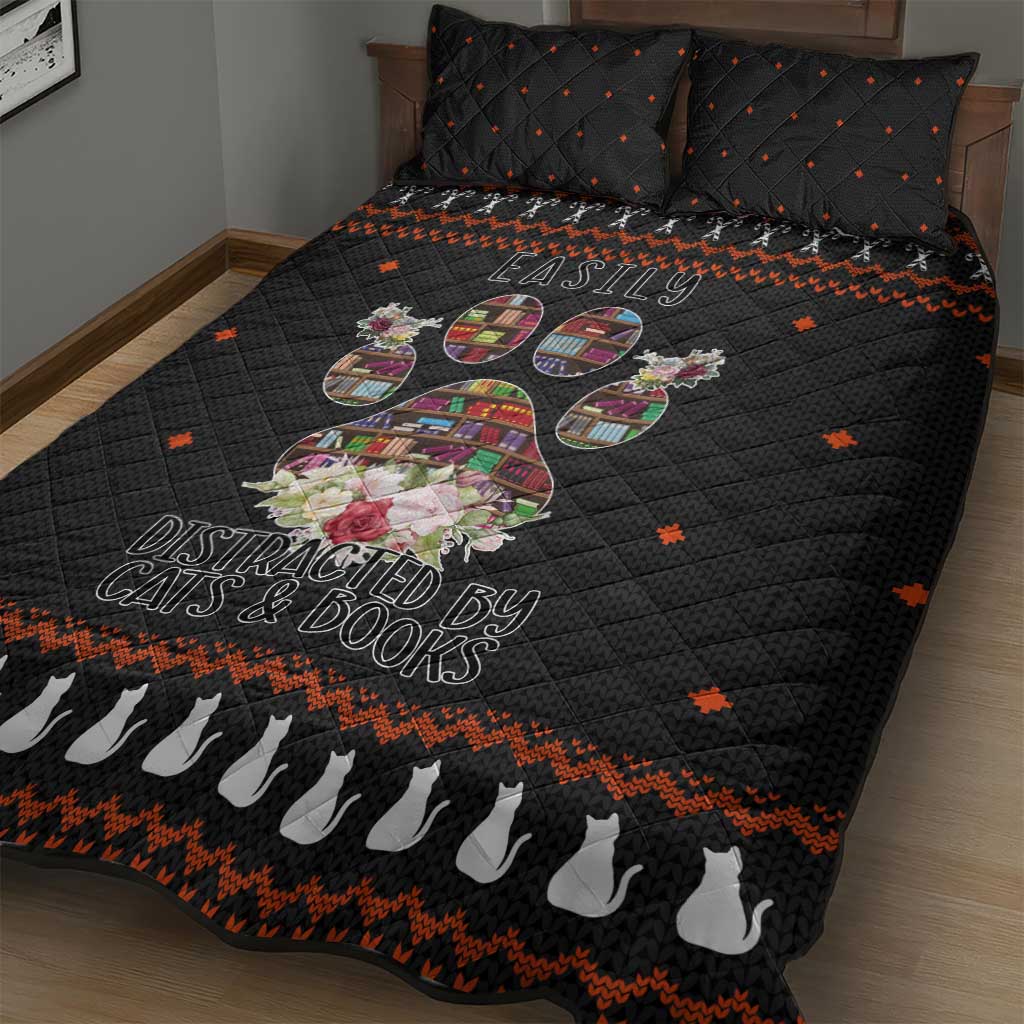 Cat And Books Christmas Quilt Bed Set Xmas Holiday Patterns - Wonder Print Shop