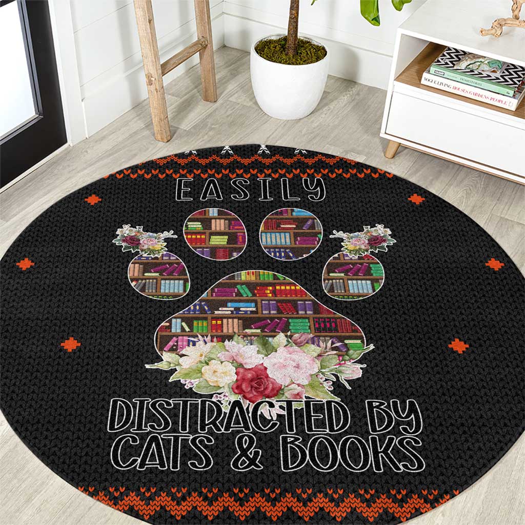 Cat And Books Christmas Round Carpet Xmas Holiday Patterns - Wonder Print Shop