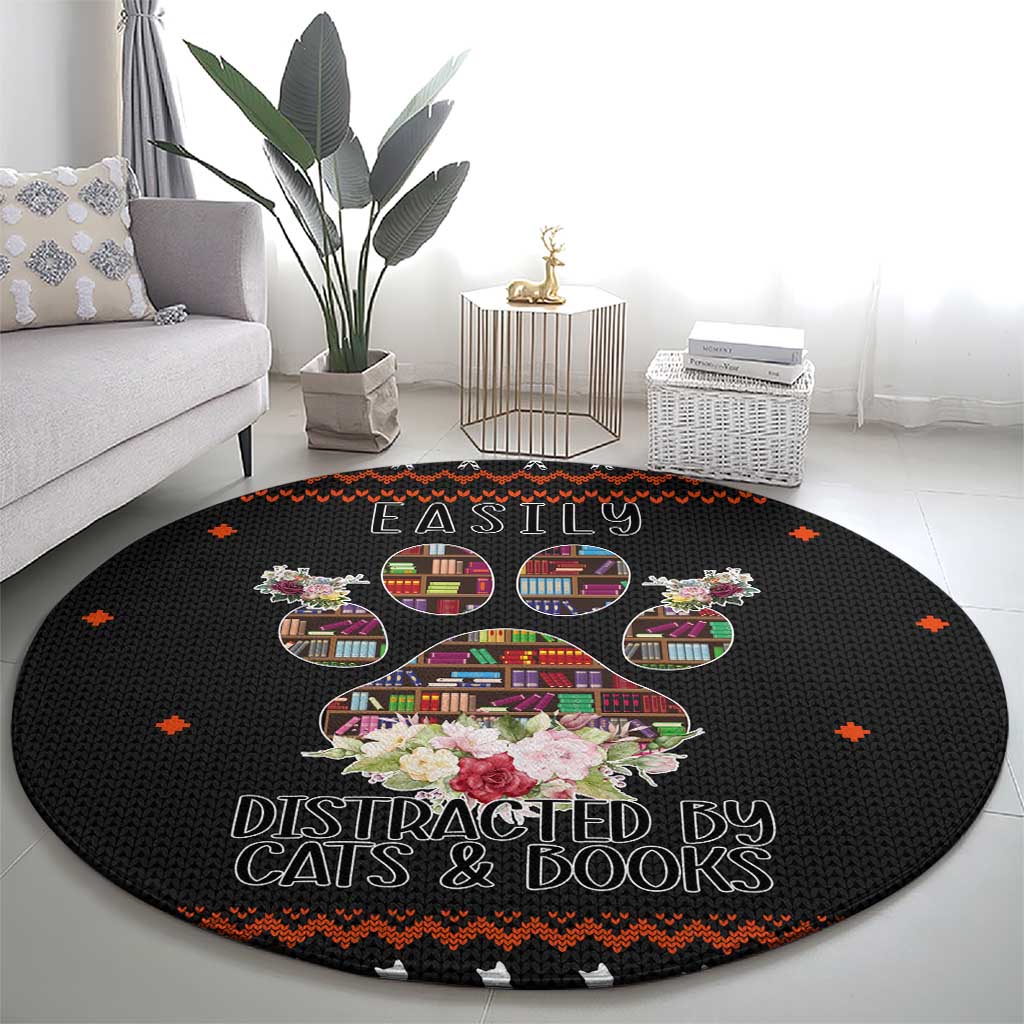 Cat And Books Christmas Round Carpet Xmas Holiday Patterns - Wonder Print Shop