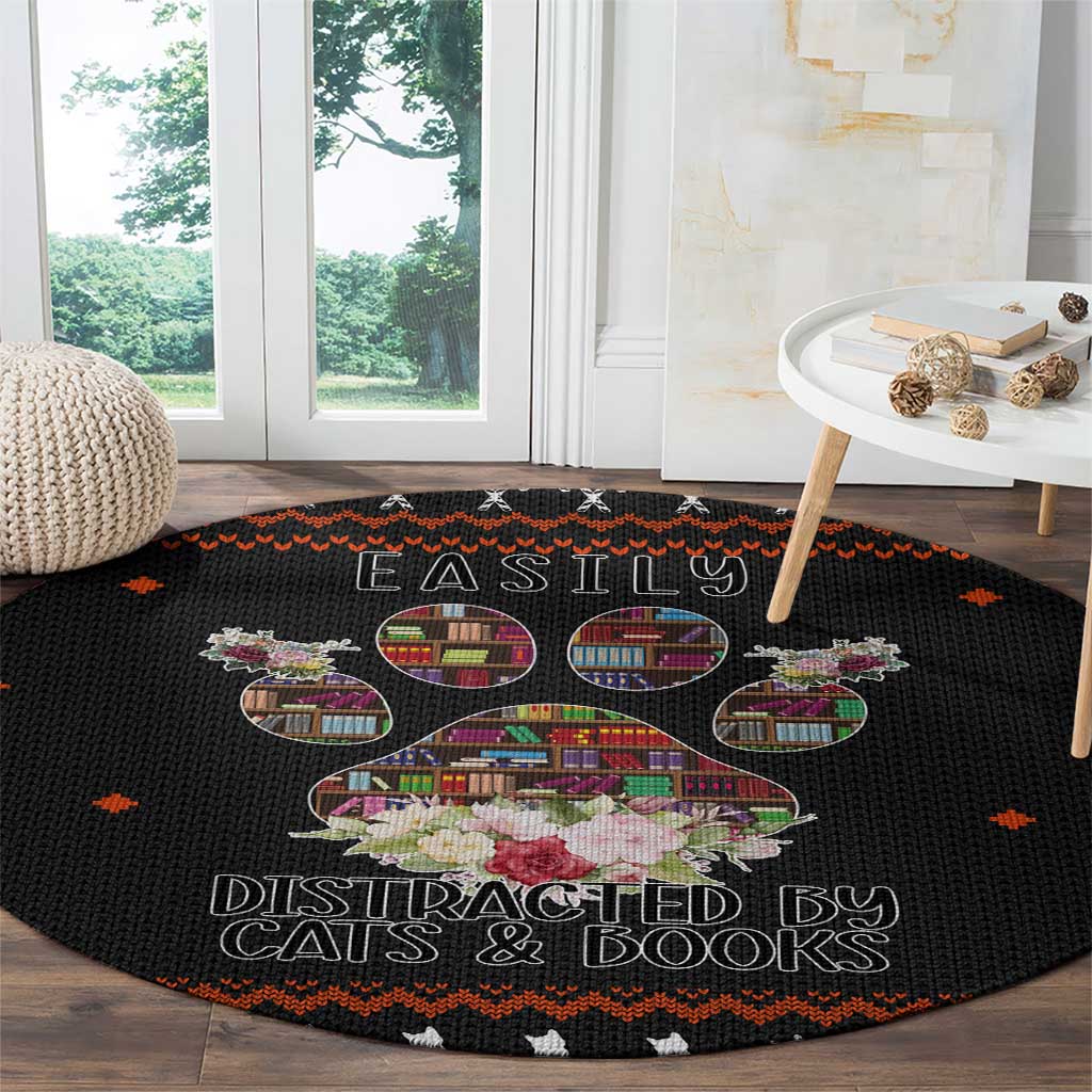 Cat And Books Christmas Round Carpet Xmas Holiday Patterns - Wonder Print Shop