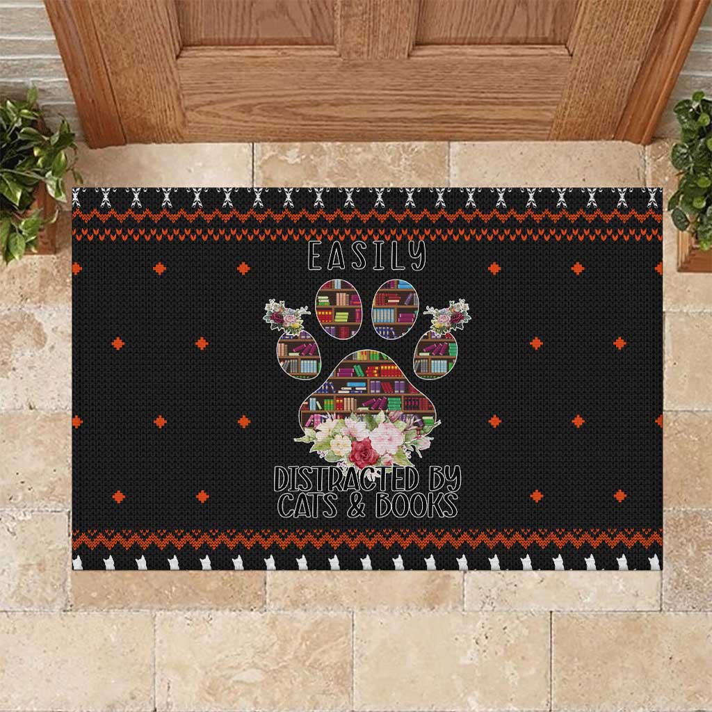 Cat And Books Christmas Rubber Doormat Xmas Holiday Patterns - Wonder Print Shop