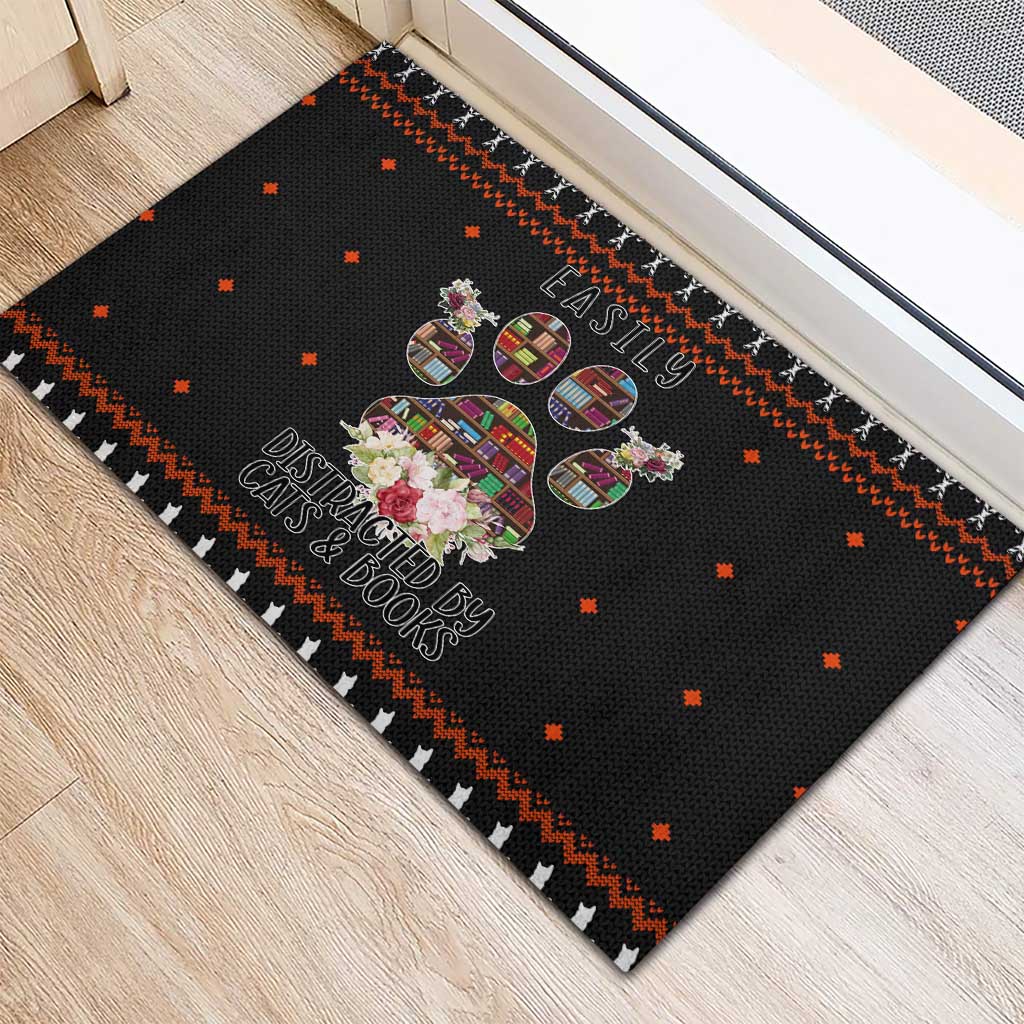 Cat And Books Christmas Rubber Doormat Xmas Holiday Patterns - Wonder Print Shop