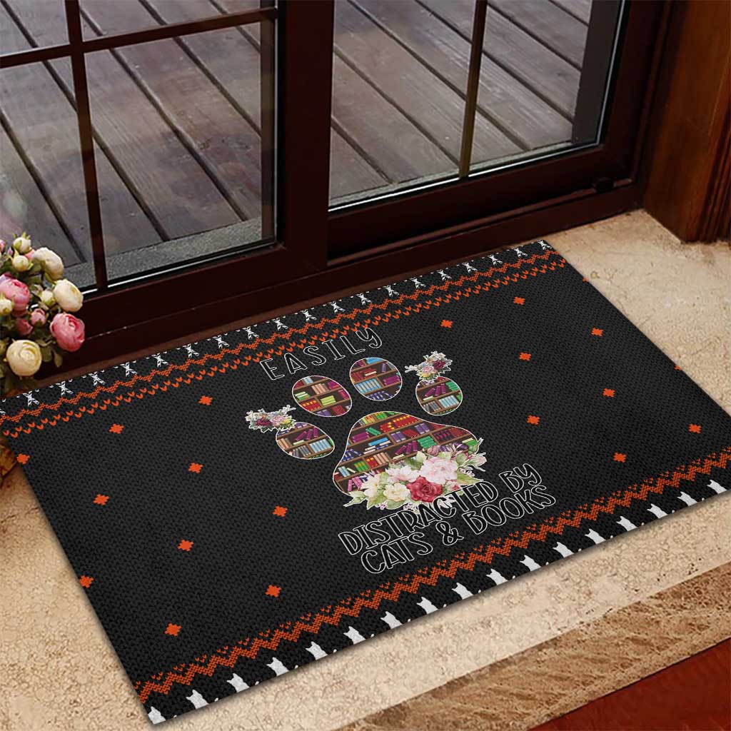 Cat And Books Christmas Rubber Doormat Xmas Holiday Patterns - Wonder Print Shop