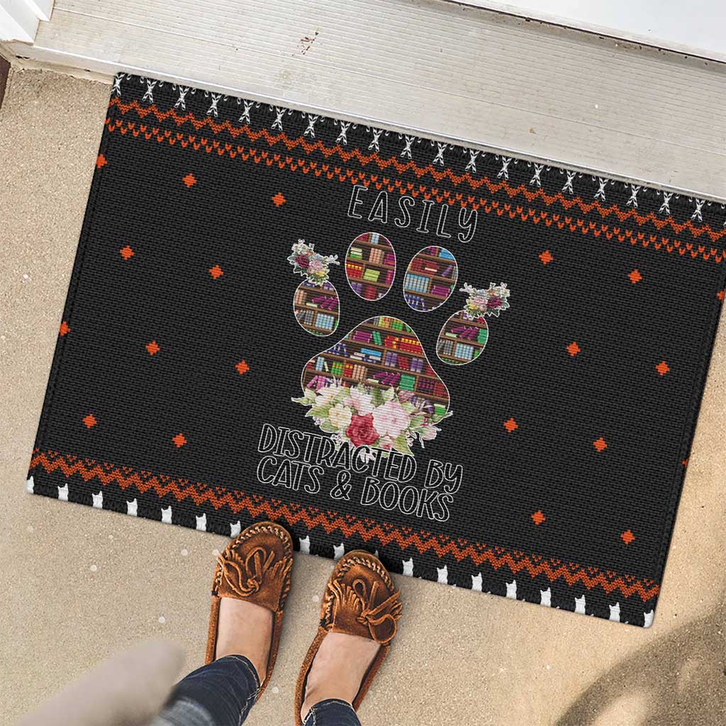 Cat And Books Christmas Rubber Doormat Xmas Holiday Patterns - Wonder Print Shop