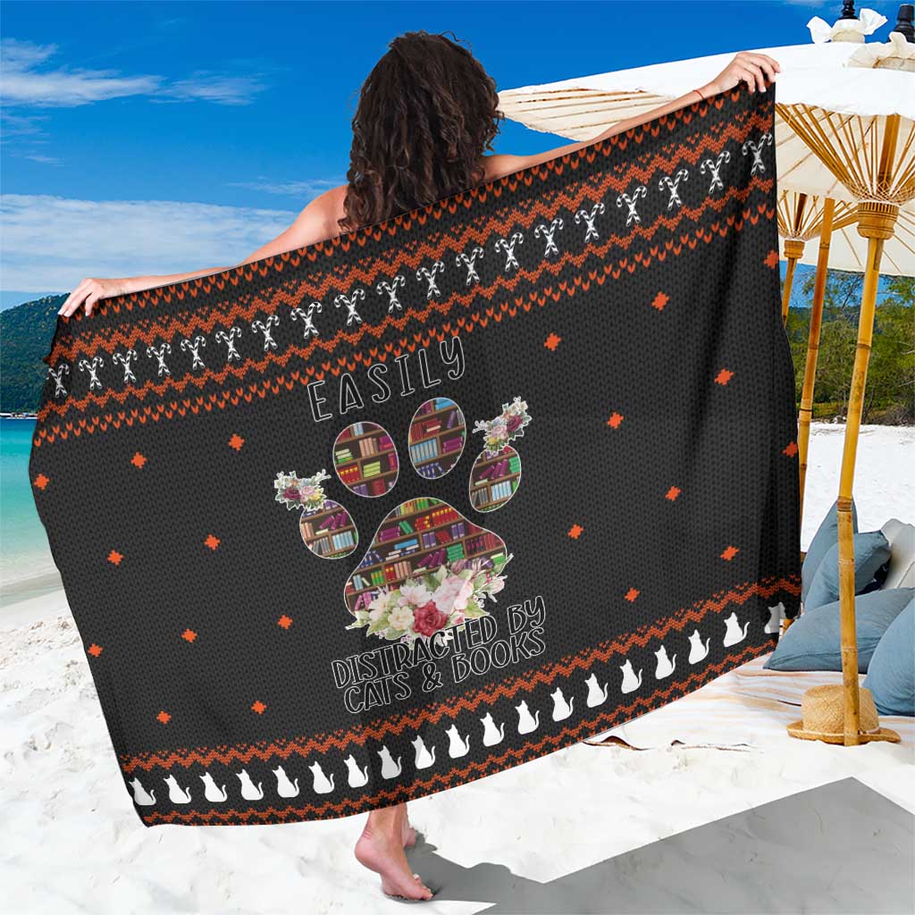 Cat And Books Christmas Sarong Xmas Holiday Patterns - Wonder Print Shop