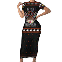 Cat And Books Christmas Short Sleeve Bodycon Dress Xmas Holiday Patterns - Wonder Print Shop