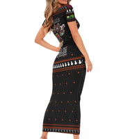 Cat And Books Christmas Short Sleeve Bodycon Dress Xmas Holiday Patterns - Wonder Print Shop