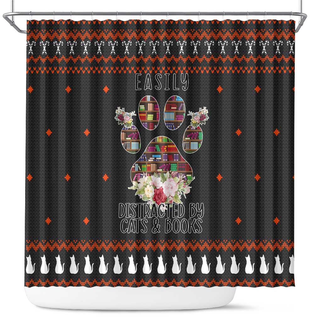 Cat And Books Christmas Shower Curtain Xmas Holiday Patterns - Wonder Print Shop
