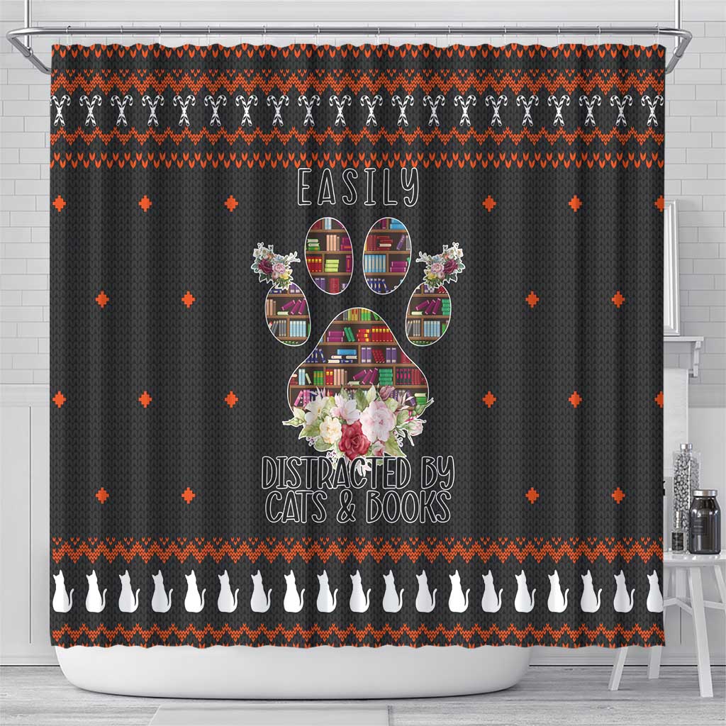Cat And Books Christmas Shower Curtain Xmas Holiday Patterns - Wonder Print Shop