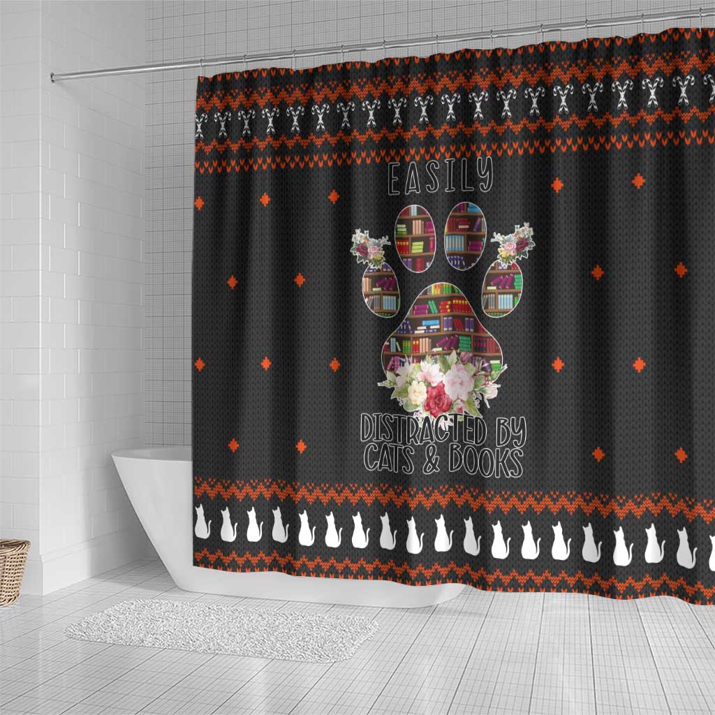 Cat And Books Christmas Shower Curtain Xmas Holiday Patterns - Wonder Print Shop