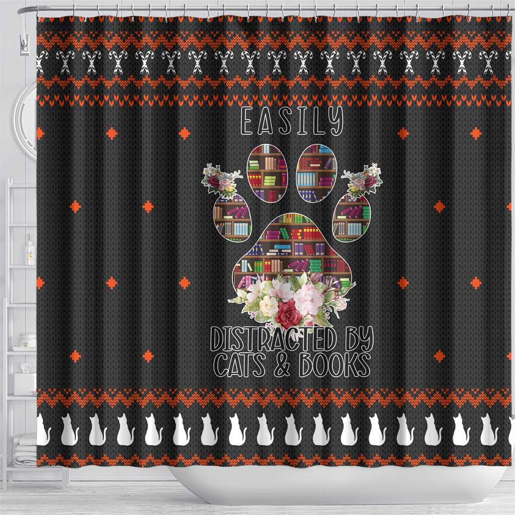Cat And Books Christmas Shower Curtain Xmas Holiday Patterns - Wonder Print Shop