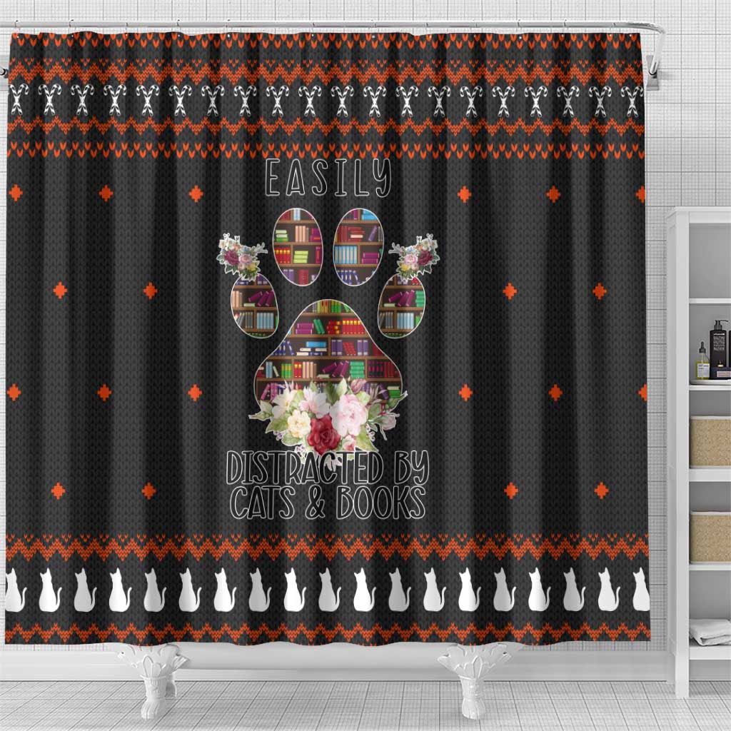 Cat And Books Christmas Shower Curtain Xmas Holiday Patterns - Wonder Print Shop