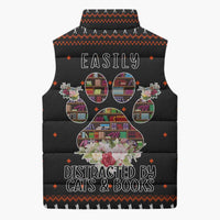 Cat And Books Christmas Sleeveless Puffer Jacket Xmas Holiday Patterns - Wonder Print Shop