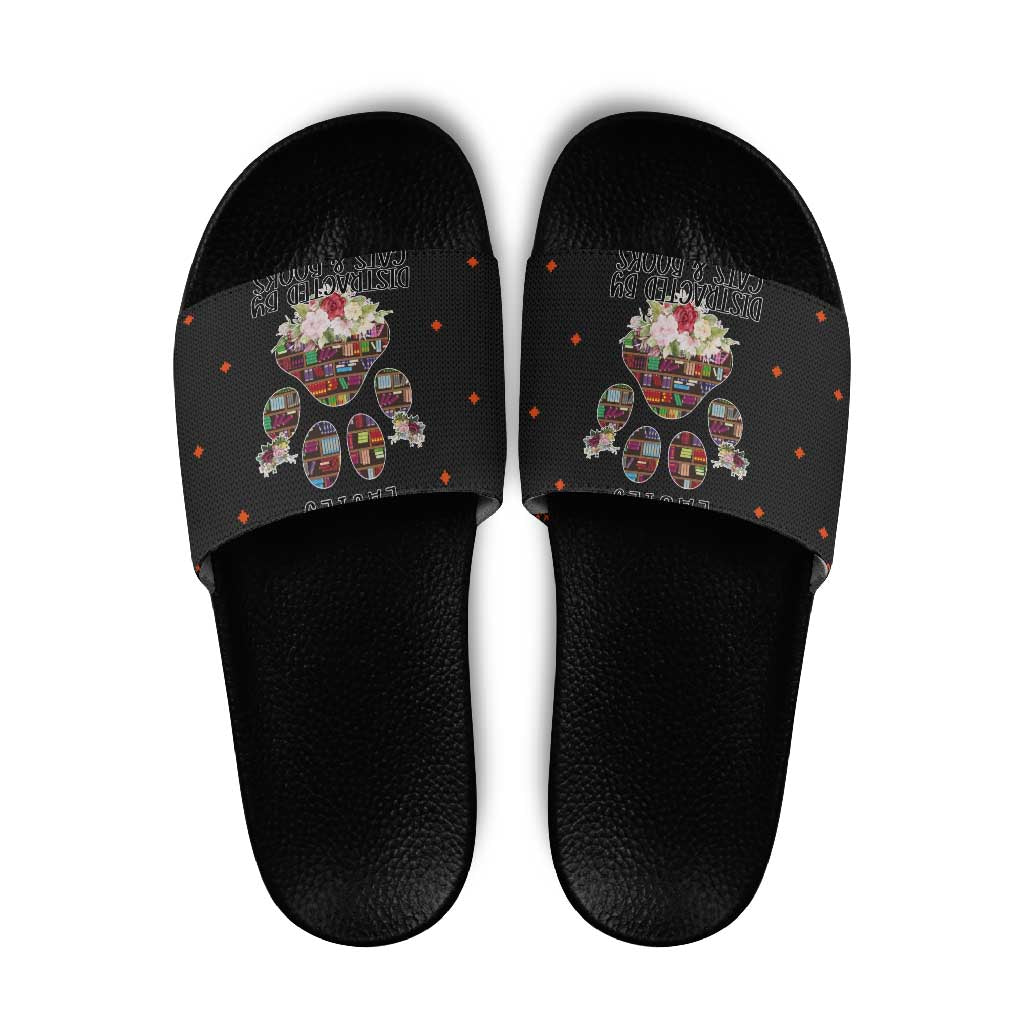 Cat And Books Christmas Slide Sandals Xmas Holiday Patterns - Wonder Print Shop
