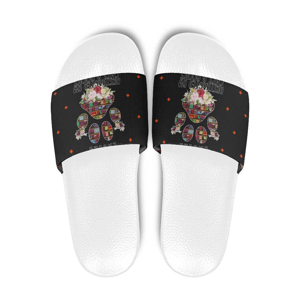 Cat And Books Christmas Slide Sandals Xmas Holiday Patterns - Wonder Print Shop