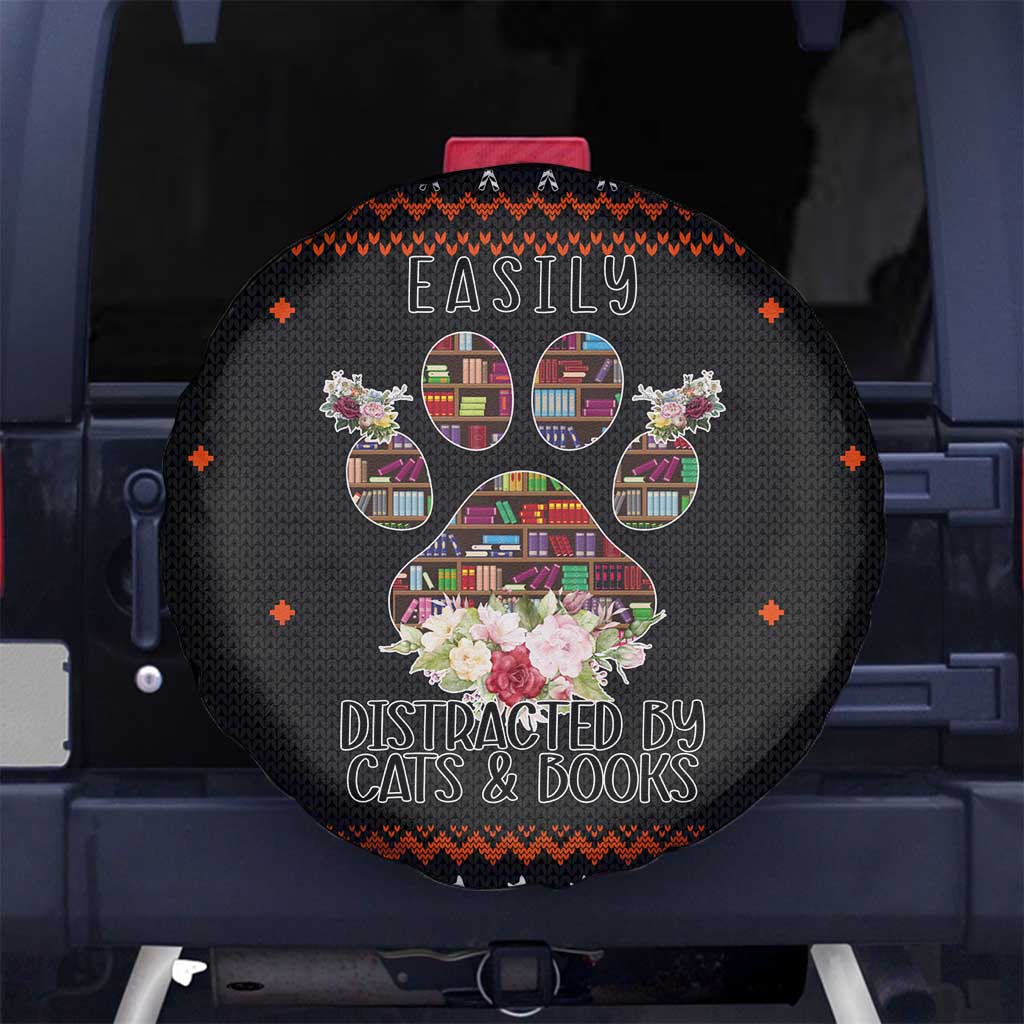 Cat And Books Christmas Spare Tire Cover Xmas Holiday Patterns - Wonder Print Shop