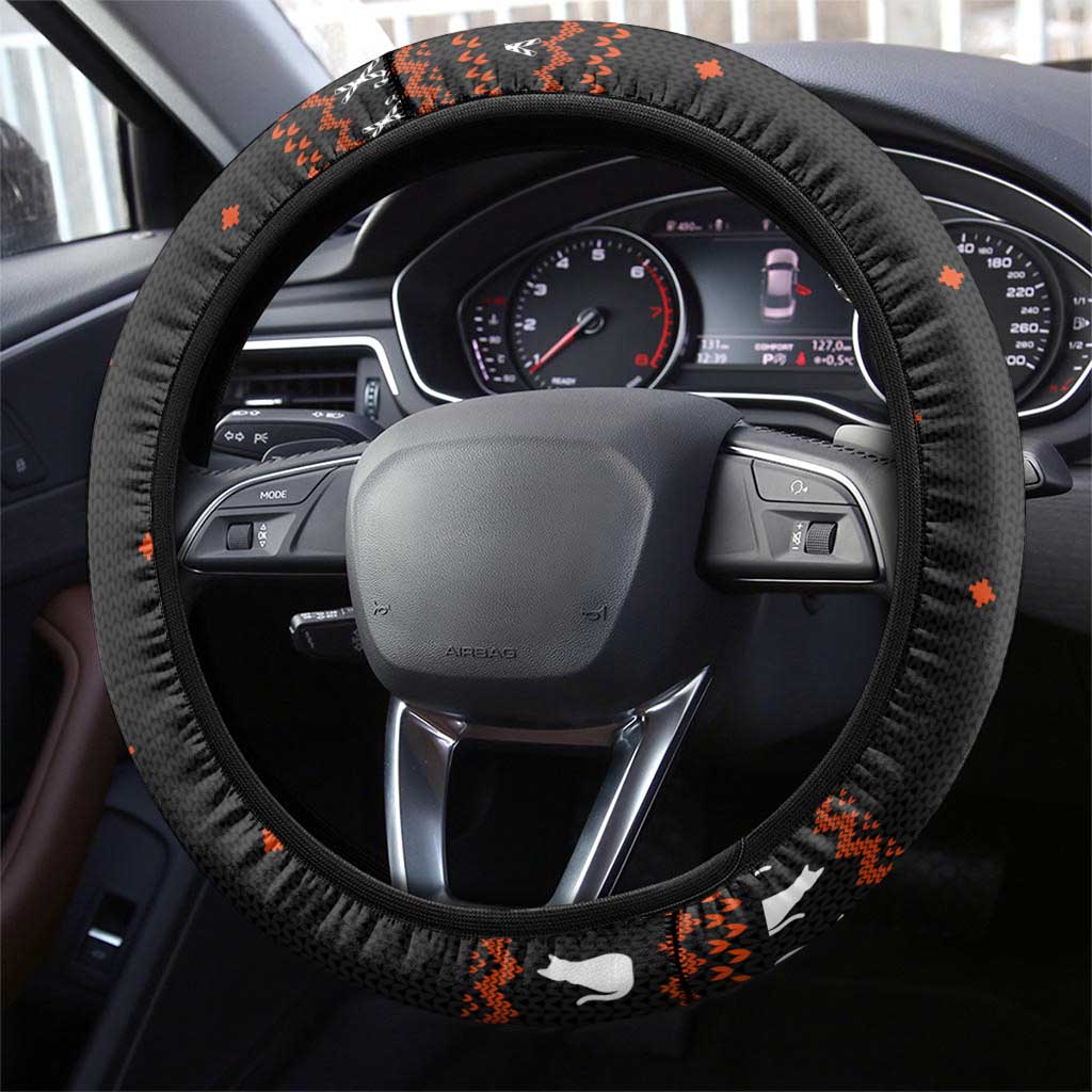 Cat And Books Christmas Steering Wheel Cover Xmas Holiday Patterns - Wonder Print Shop