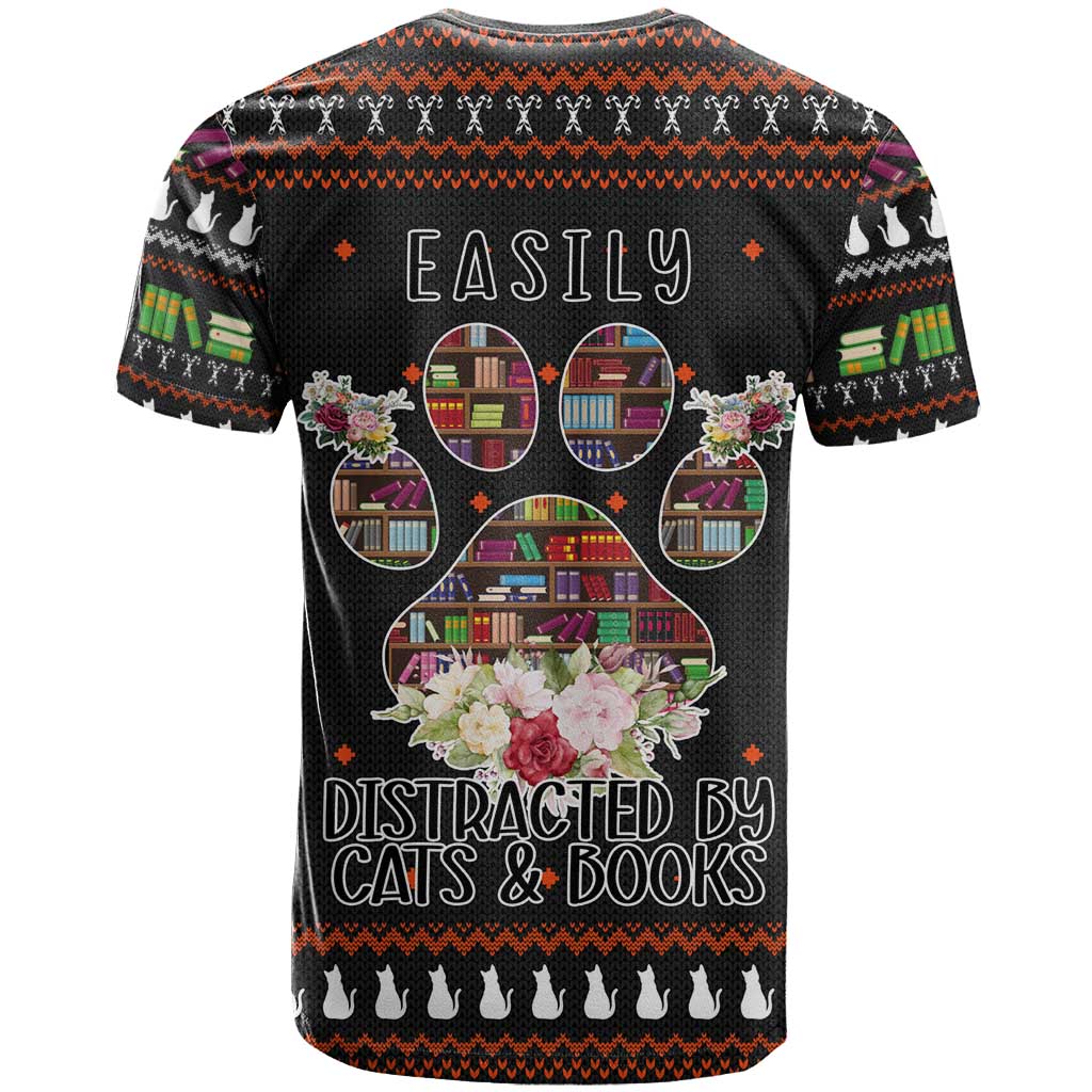 Cat And Books Christmas T Shirt Xmas Holiday Patterns - Wonder Print Shop