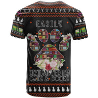 Cat And Books Christmas T Shirt Xmas Holiday Patterns - Wonder Print Shop