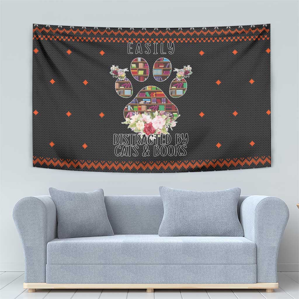 Cat And Books Christmas Tapestry Xmas Holiday Patterns - Wonder Print Shop