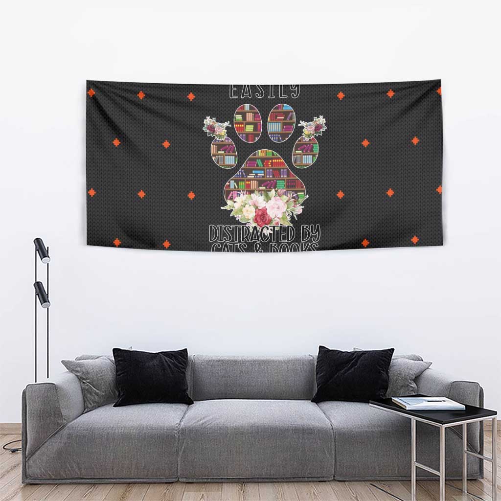 Cat And Books Christmas Tapestry Xmas Holiday Patterns - Wonder Print Shop
