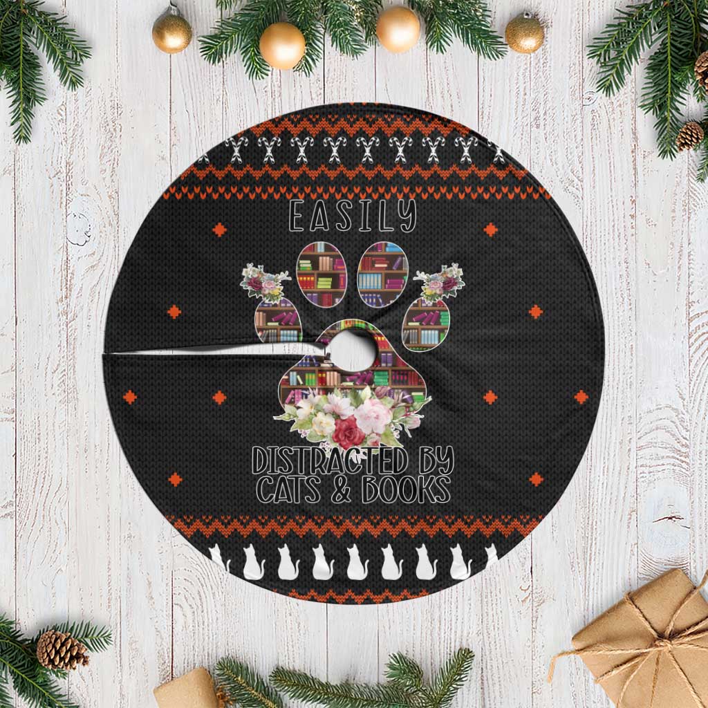 Cat And Books Christmas Tree Skirt Xmas Holiday Patterns - Wonder Print Shop