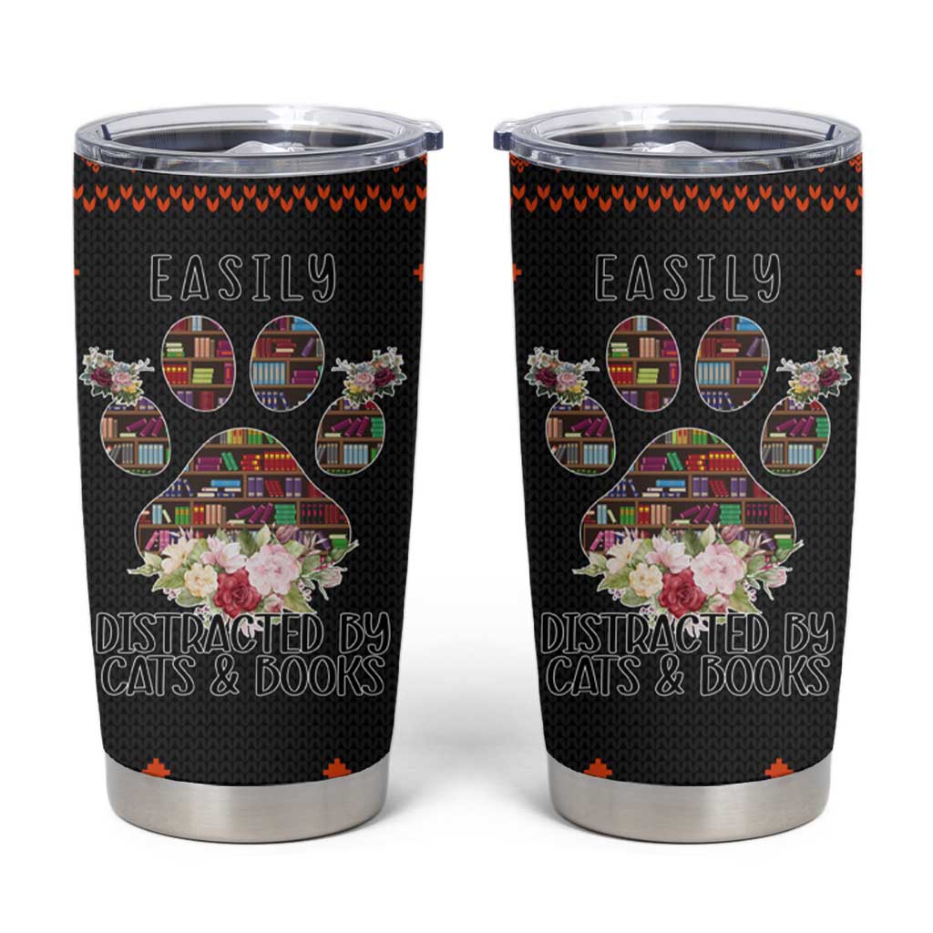 Cat And Books Christmas Tumbler Cup Xmas Holiday Patterns - Wonder Print Shop