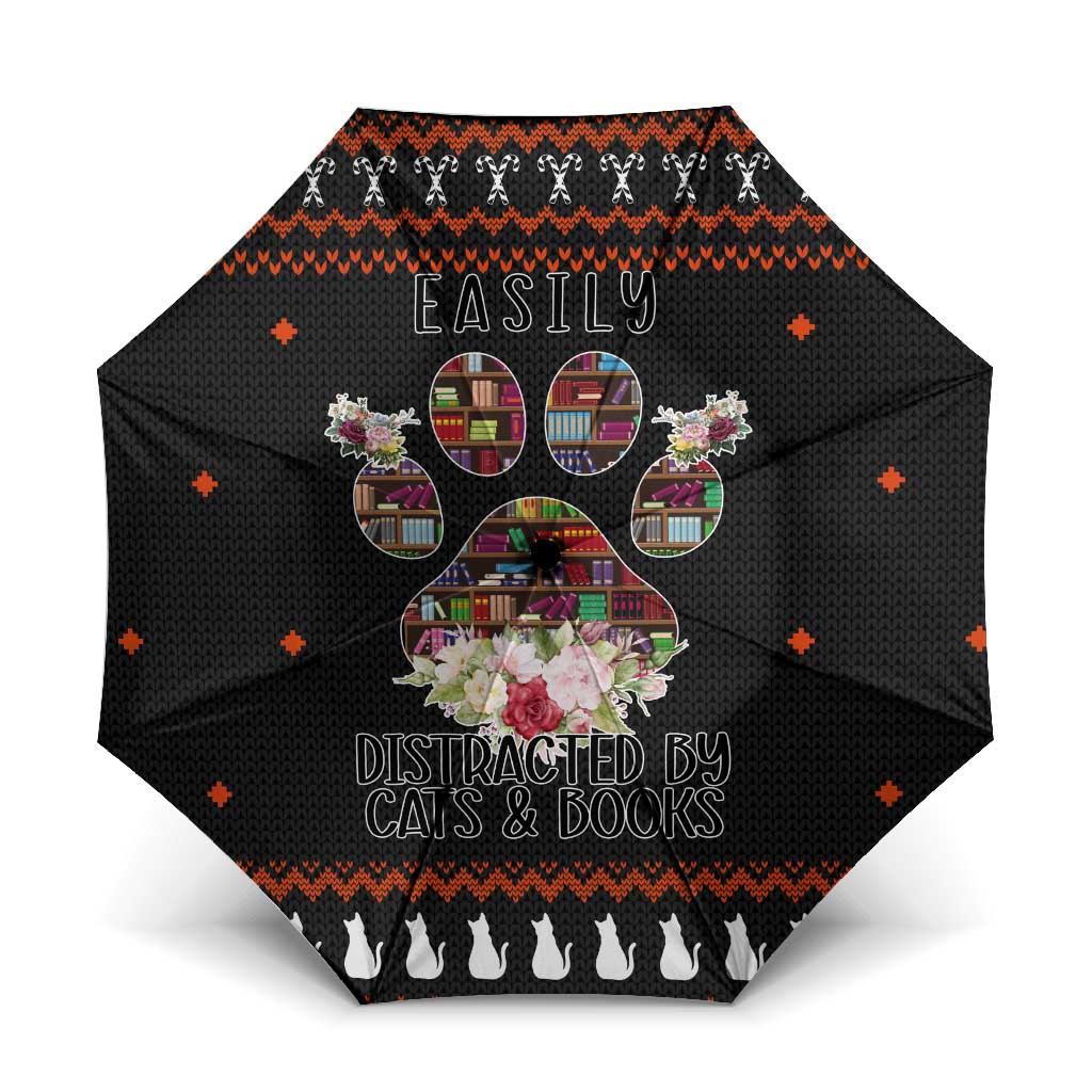 Cat And Books Christmas Umbrella Xmas Holiday Patterns - Wonder Print Shop