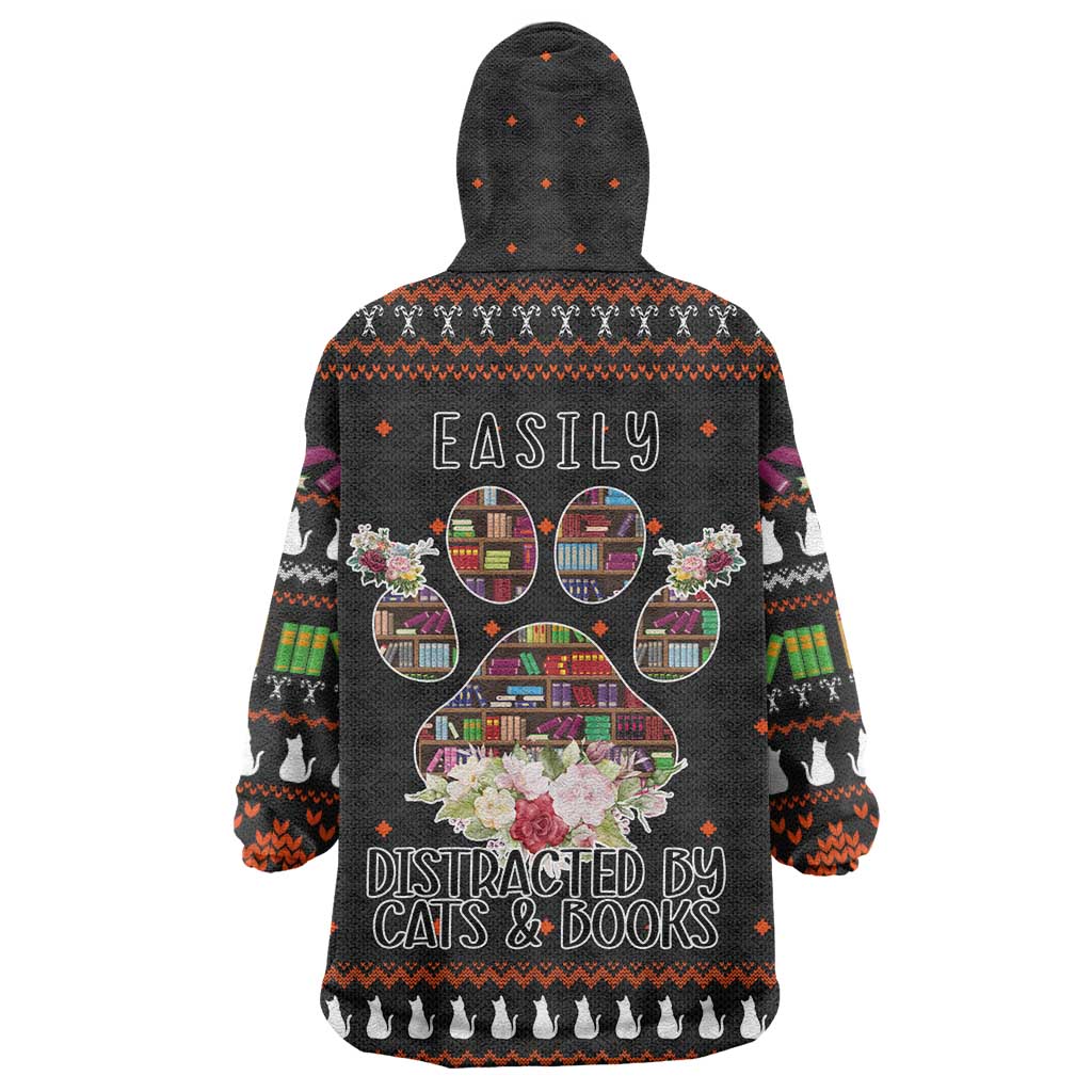 Cat And Books Christmas Wearable Blanket Hoodie Xmas Holiday Patterns - Wonder Print Shop