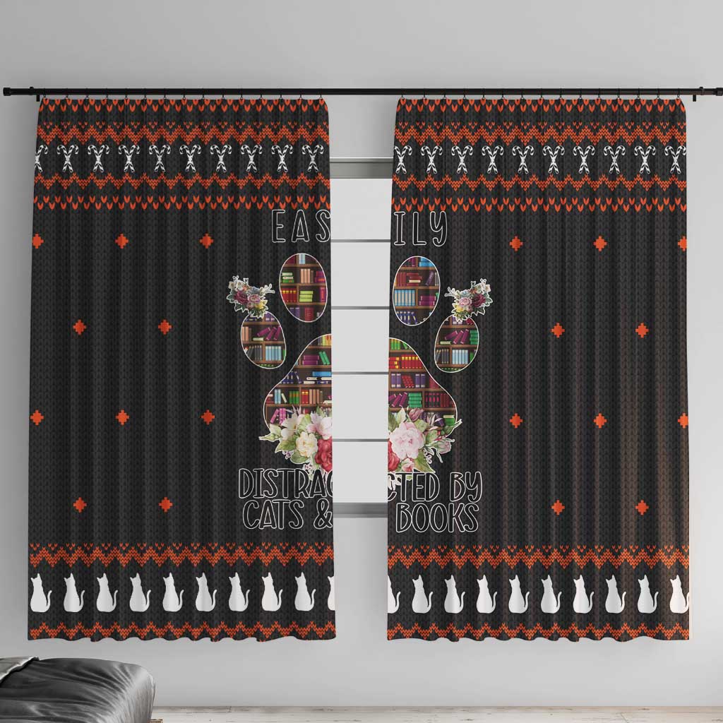 Cat And Books Christmas Window Curtain Xmas Holiday Patterns - Wonder Print Shop