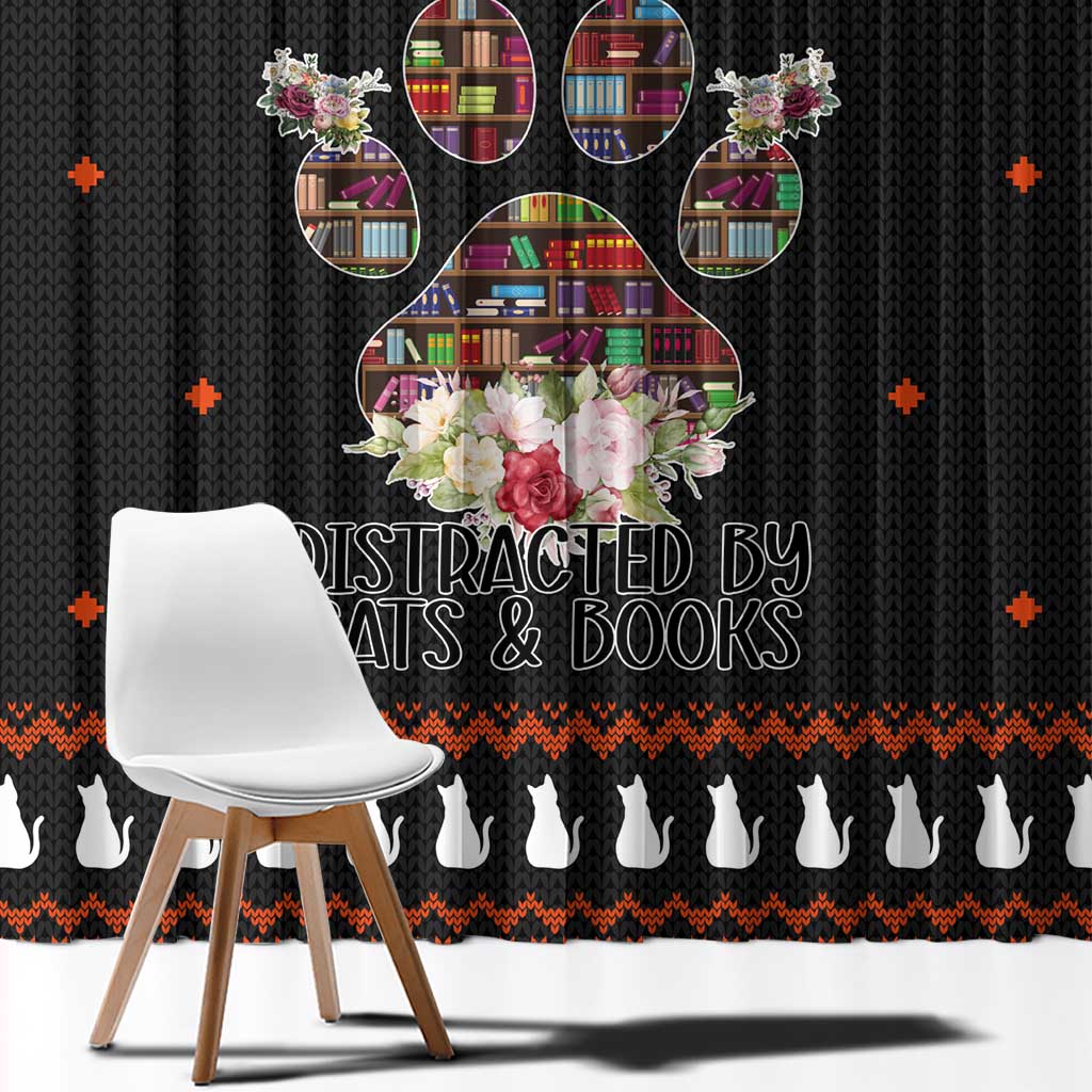 Cat And Books Christmas Window Curtain Xmas Holiday Patterns - Wonder Print Shop