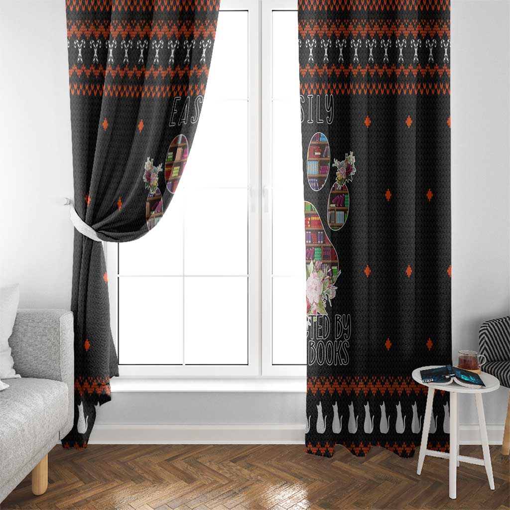Cat And Books Christmas Window Curtain Xmas Holiday Patterns - Wonder Print Shop