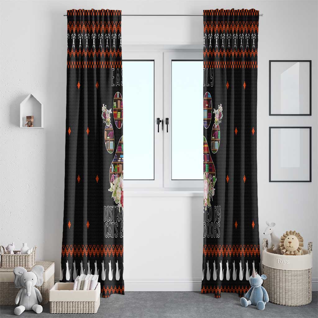 Cat And Books Christmas Window Curtain Xmas Holiday Patterns - Wonder Print Shop