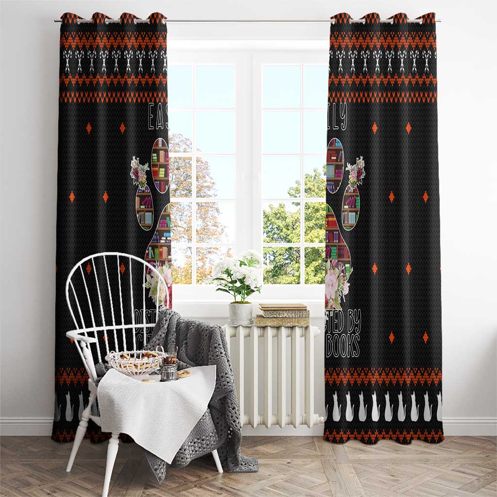 Cat And Books Christmas Window Curtain Xmas Holiday Patterns - Wonder Print Shop